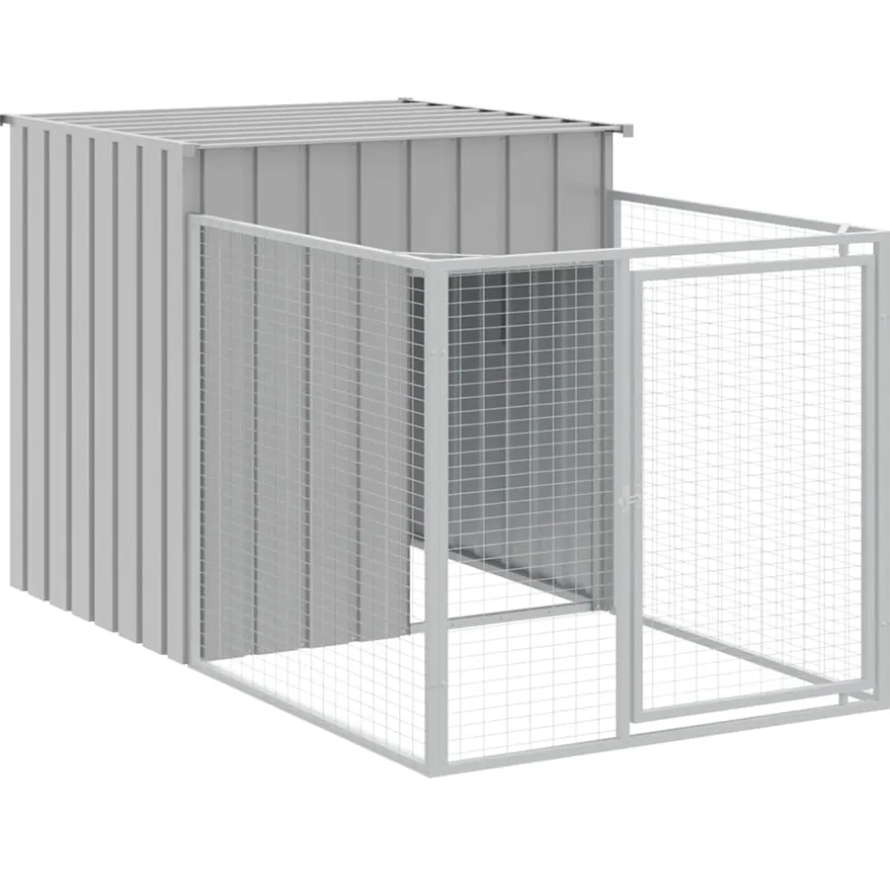 vidaXL Hondenhok met ren lichtgrijs 110x201x110 cm gegalvaniseerd staal