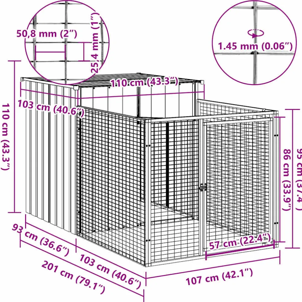 vidaXL Hondenhok met ren lichtgrijs 110x201x110 cm gegalvaniseerd staal
