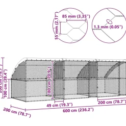 vidaXL Hondenhok 3 st Zilver 6 x 2 x 2 m Gegalvaniseerd staal