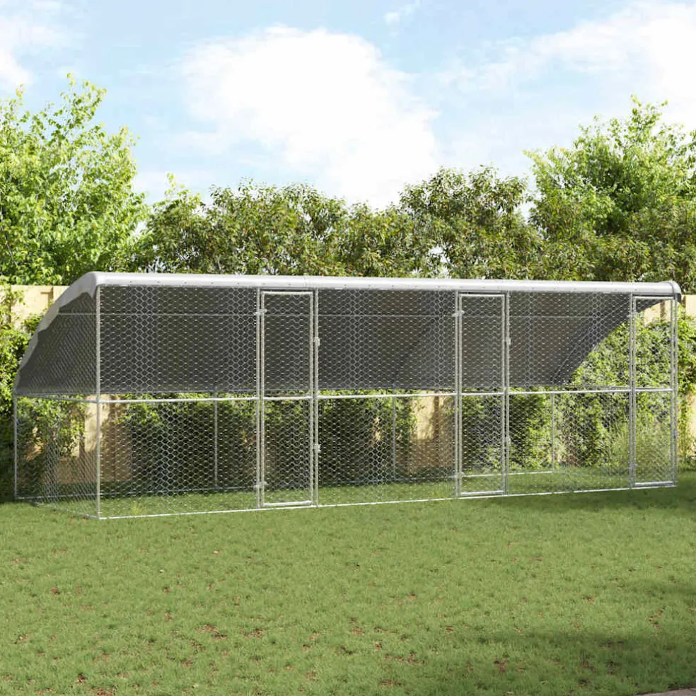 vidaXL Hondenhok 3 st Zilver 6 x 2 x 2 m Gegalvaniseerd staal
