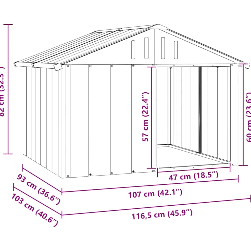 vidaXL Hondenhok 116,5x103x81,5 cm gegalvaniseerd staal grijs