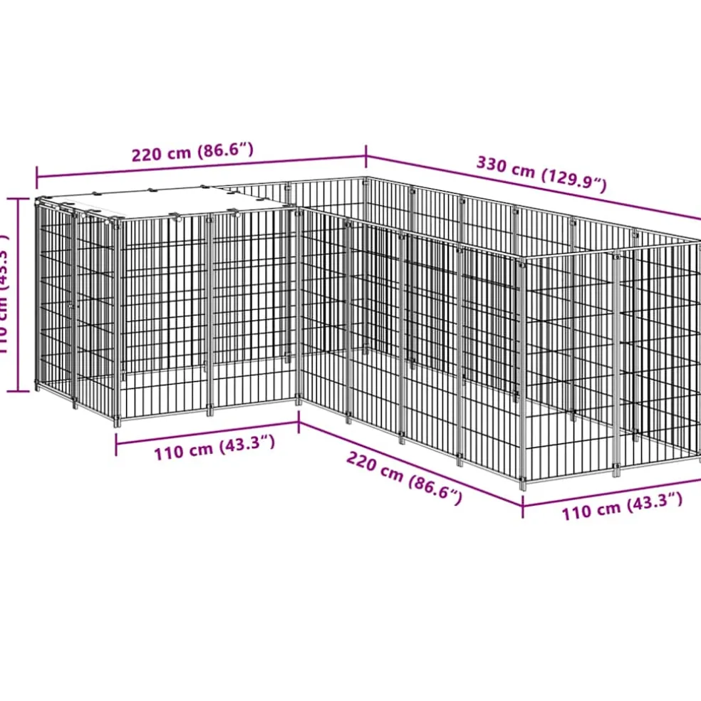 vidaXL Hondenkennel 4,84 m² staal zwart