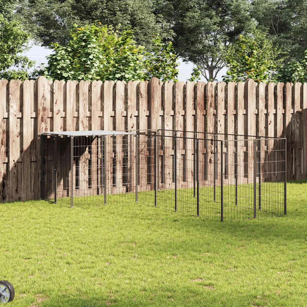 vidaXL Hondenkennel 4,84 m² staal zwart