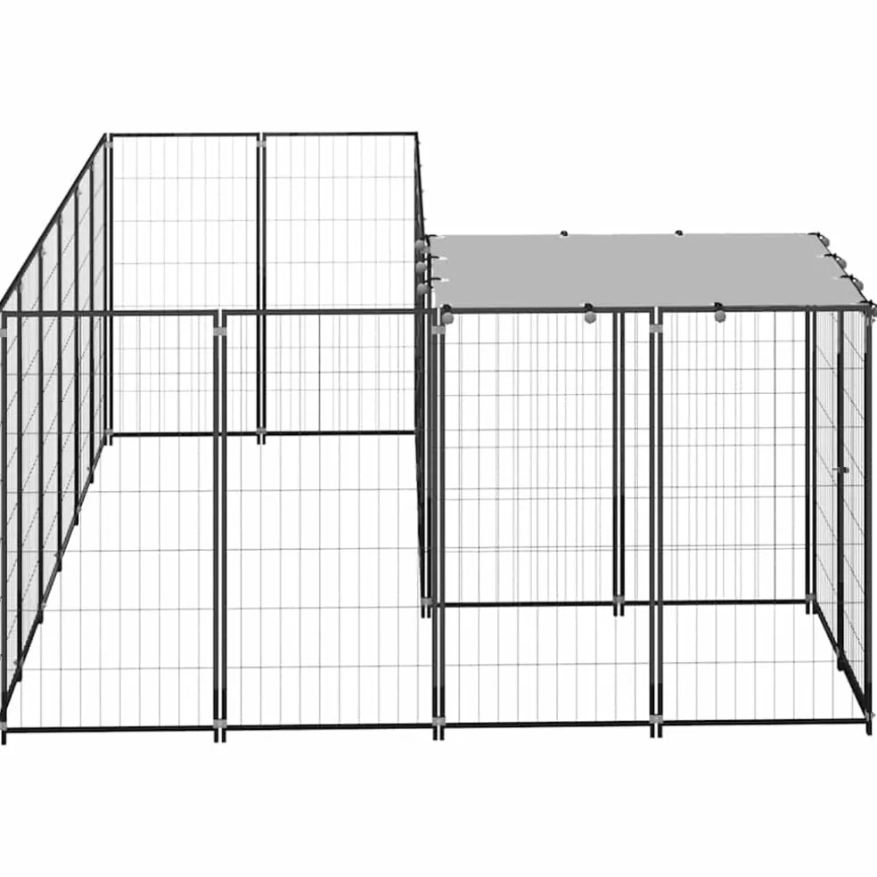 vidaXL Hondenkennel 4,84 m² staal zwart