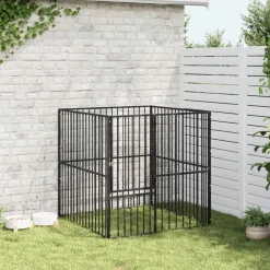 vidaXL Hondenkennel 4 panelen gepoedercoat staal zwart