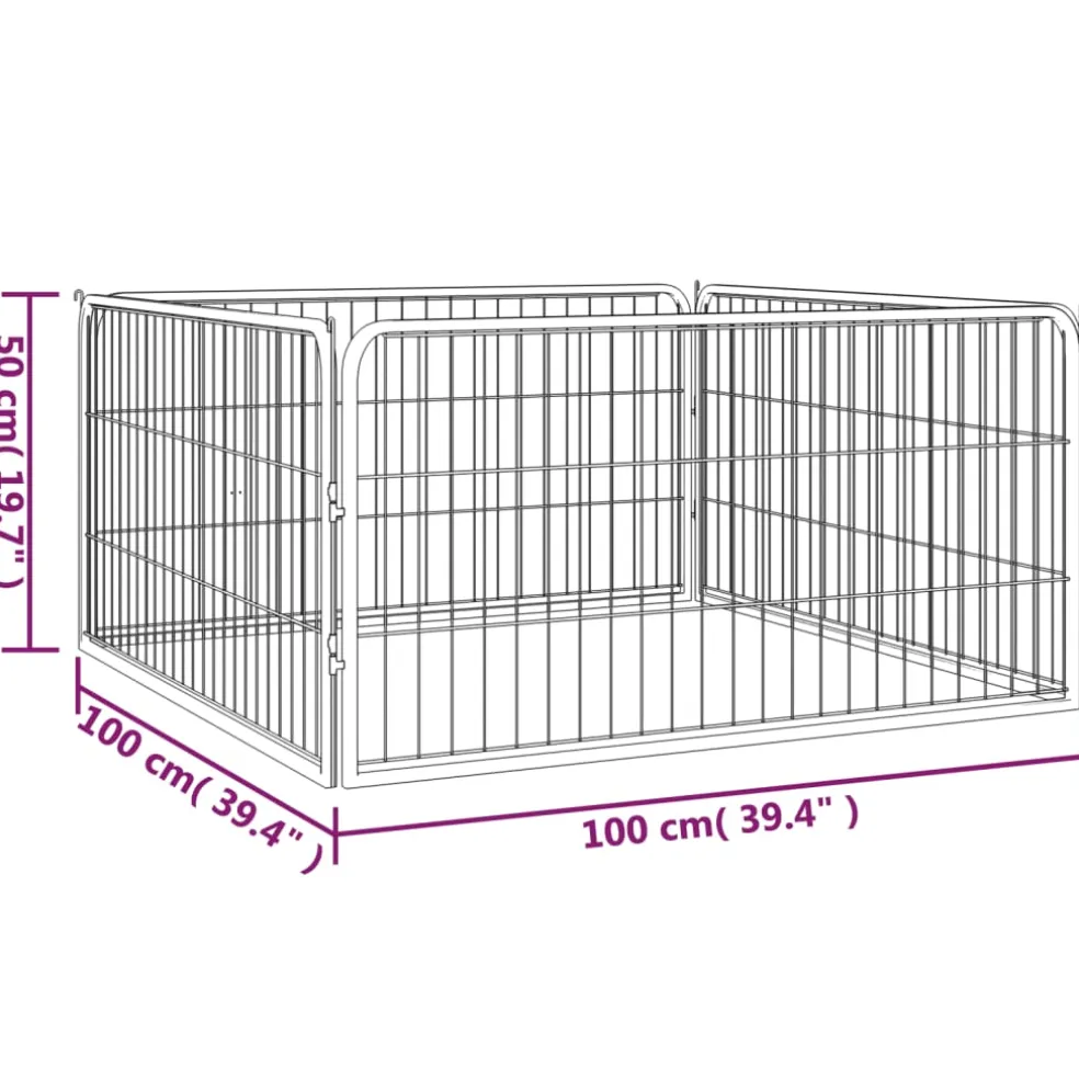 vidaXL Hondenkennel 4 panelen 100x50 cm gepoedercoat staal zwart