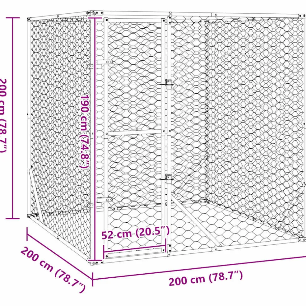 vidaXL Hondenkennel voor buiten 2x2x2 m gegalvaniseerd staal zilver