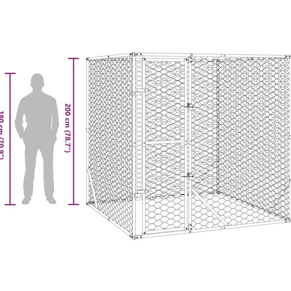 vidaXL Hondenkennel voor buiten 2x2x2 m gegalvaniseerd staal zilver