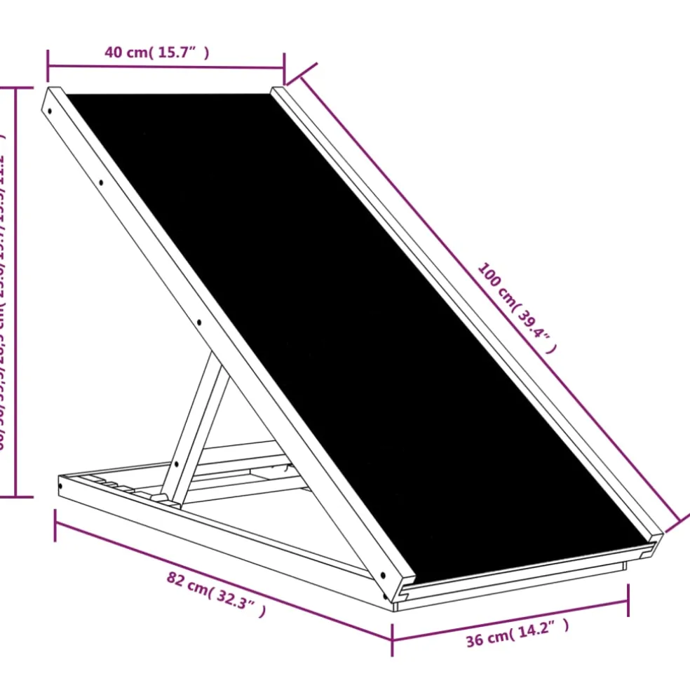 vidaXL Hondenloopplank 100x40 cm massief vurenhout grijs