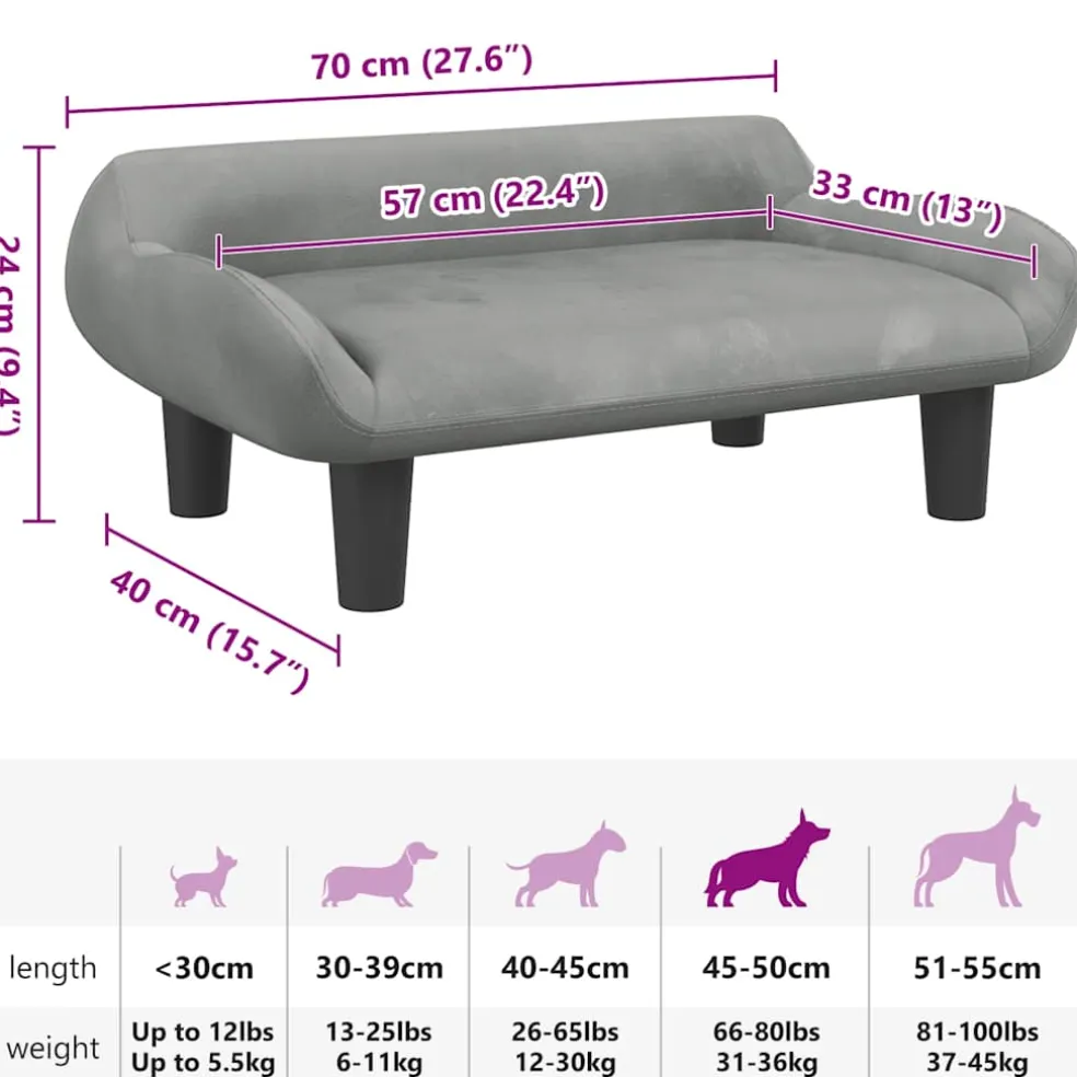 vidaXL Hondenmand 70x40x24 cm fluweel lichtgrijs