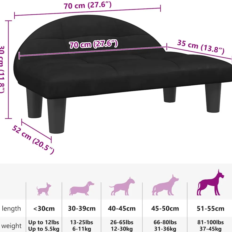 vidaXL Hondenmand 70x52x30 cm fluweel zwart