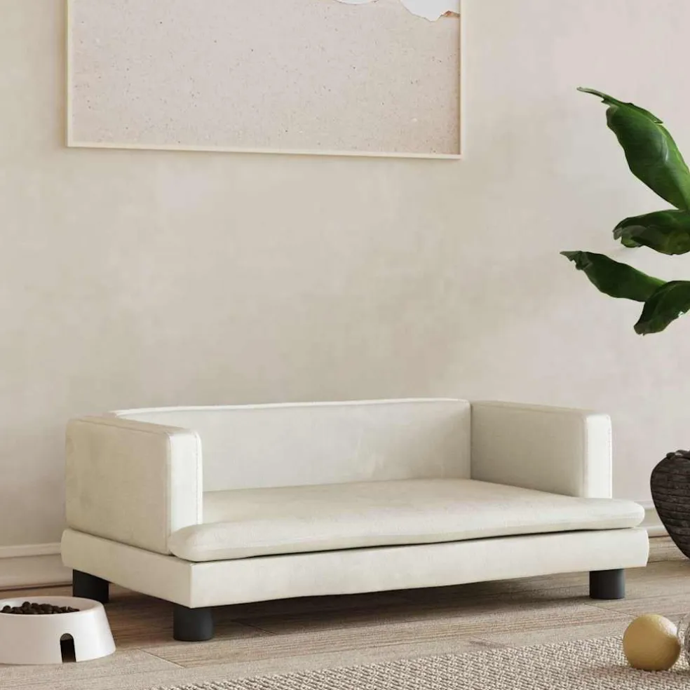 vidaXL Hondenmand 80x45x30 cm fluweel crèmekleurig