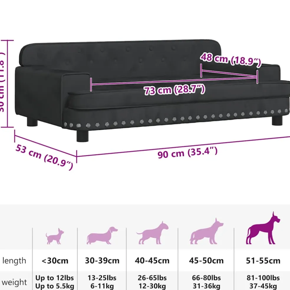 vidaXL Hondenmand 90x53x30 cm fluweel zwart