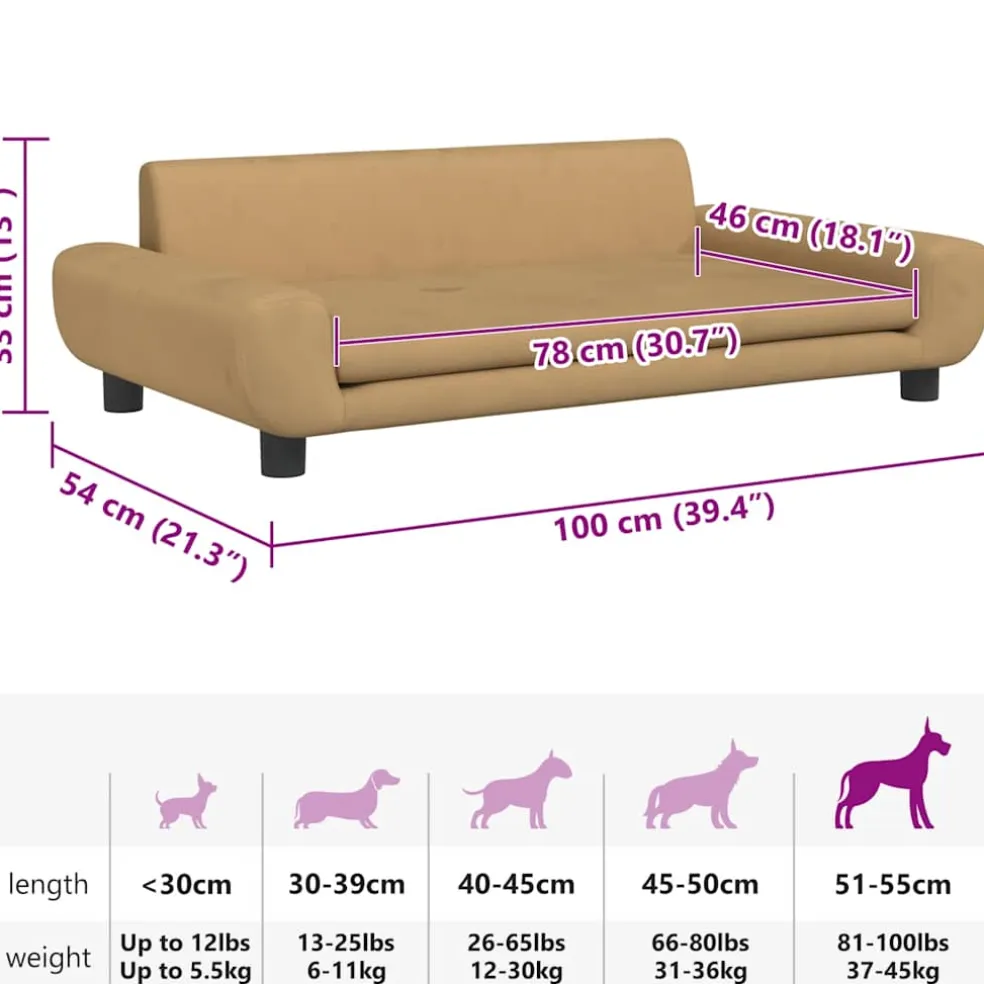 vidaXL Hondenmand 100x54x33 cm fluweel bruin