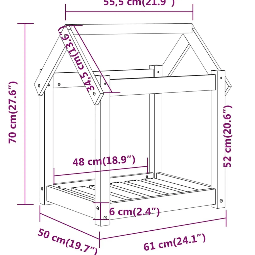 vidaXL Hondenmand 61x50x70 cm massief grenenhout honingbruin
