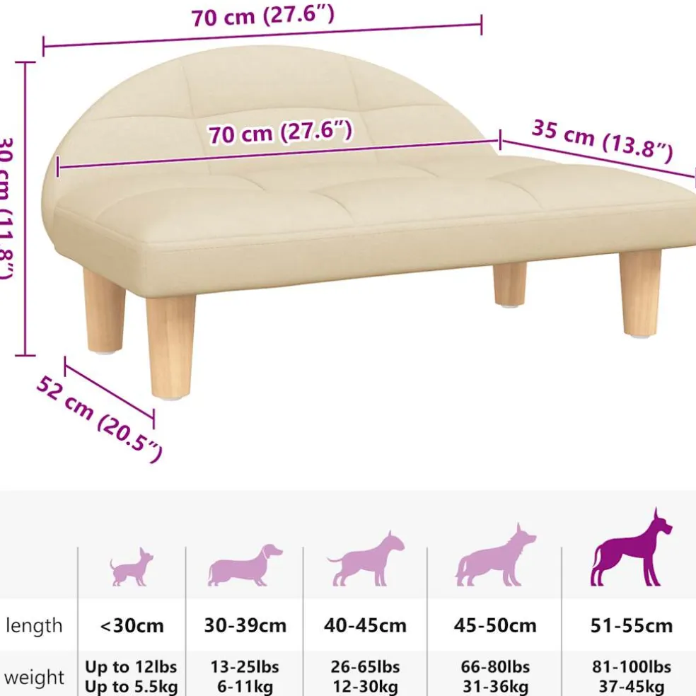 vidaXL Hondenmand 70x52x30 cm stof crèmekleurig