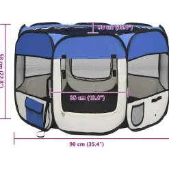 vidaXL Hondenren inklapbaar met draagtas 90x90x58 cm blauw
