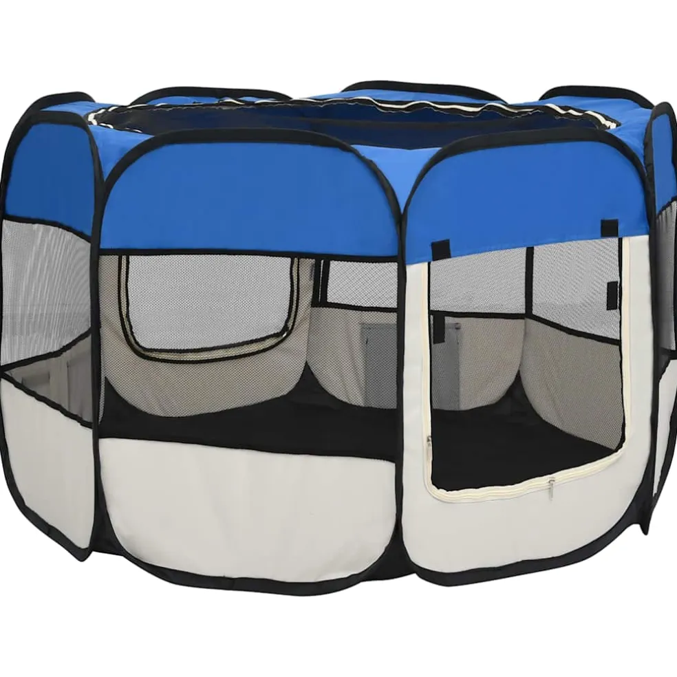 vidaXL Hondenren inklapbaar met draagtas 90x90x58 cm blauw