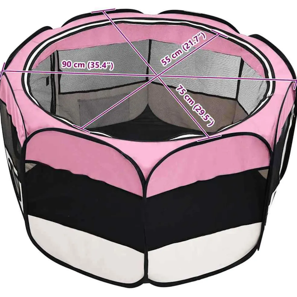 vidaXL Hondenren inklapbaar met draagtas 90x90x58 cm roze