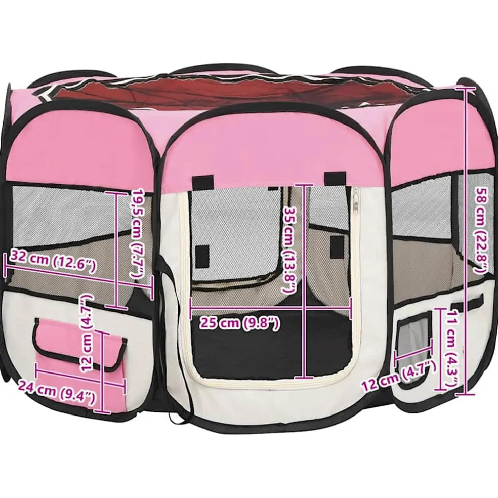 vidaXL Hondenren inklapbaar met draagtas 90x90x58 cm roze