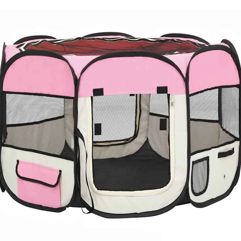 vidaXL Hondenren inklapbaar met draagtas 90x90x58 cm roze