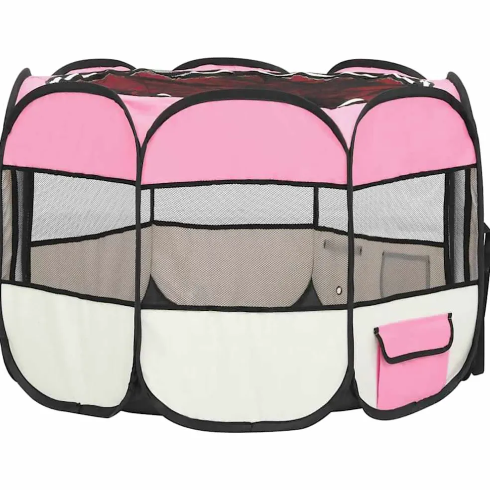 vidaXL Hondenren inklapbaar met draagtas 90x90x58 cm roze