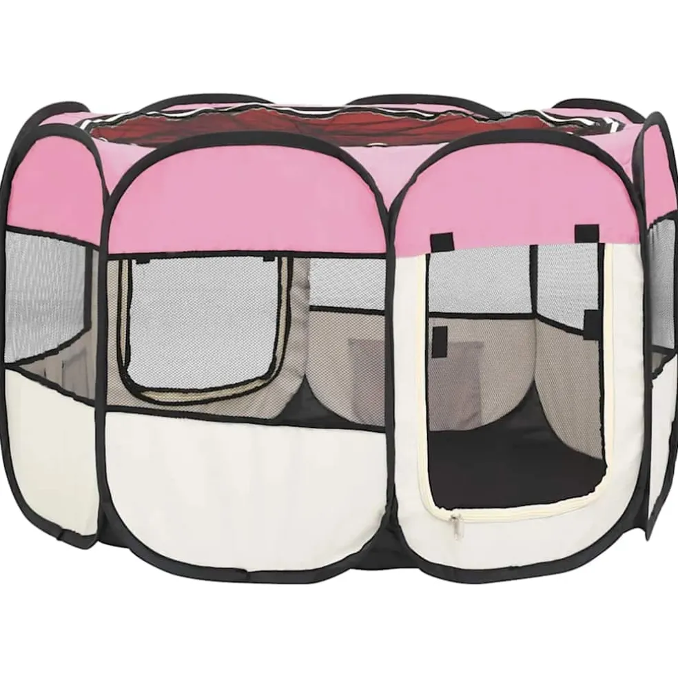 vidaXL Hondenren inklapbaar met draagtas 90x90x58 cm roze