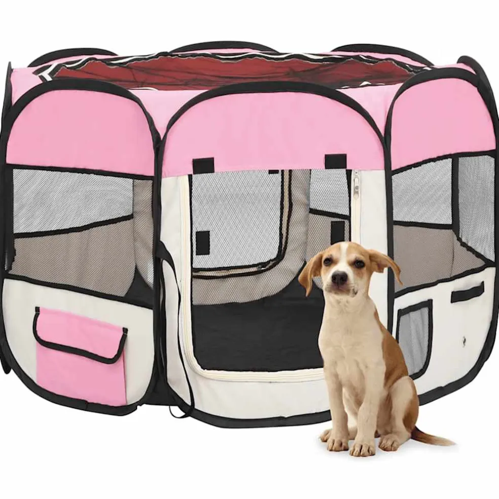 vidaXL Hondenren inklapbaar met draagtas 90x90x58 cm roze