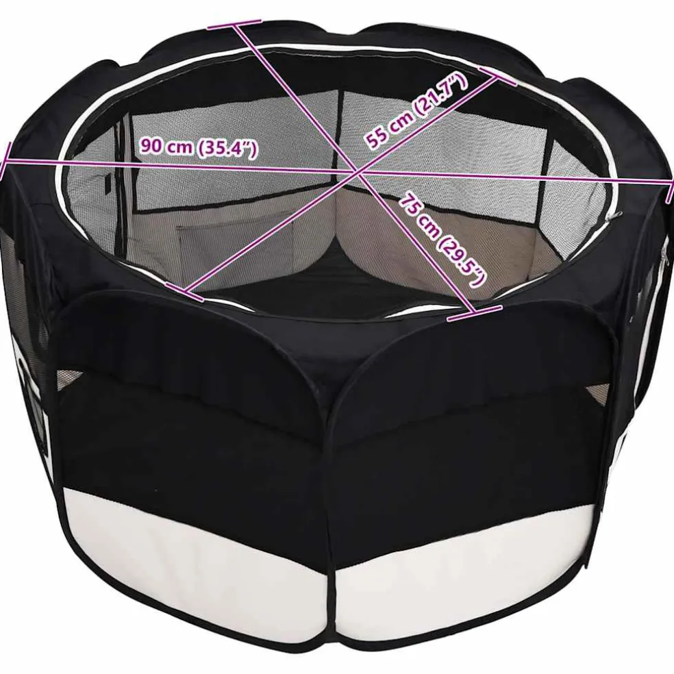 vidaXL Hondenren inklapbaar met draagtas 90x90x58 cm zwart