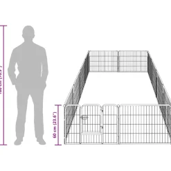 vidaXL Hondenren met 12 panelen 80x60 cm staal zwart