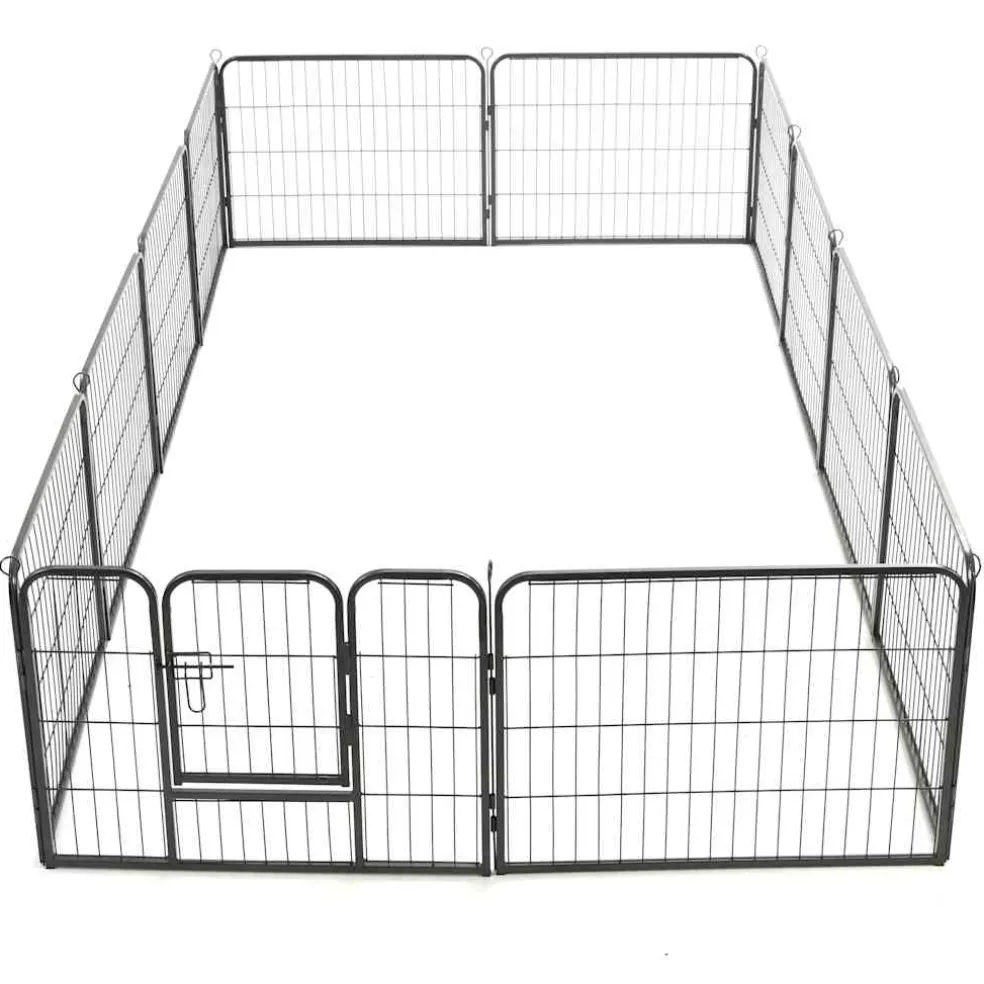 vidaXL Hondenren met 12 panelen 80x60 cm staal zwart