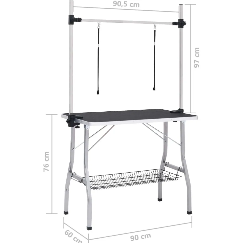 vidaXL Hondentrimtafel verstelbaar met 2 lussen en opbergschap