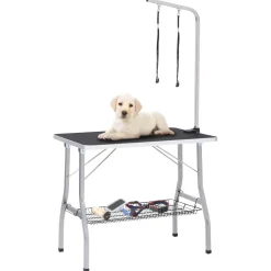 vidaXL Hondentrimtafel verstelbaar met 2 lussen en opbergschap