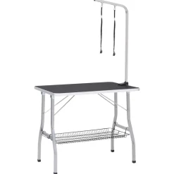 vidaXL Hondentrimtafel verstelbaar met 2 lussen en opbergschap
