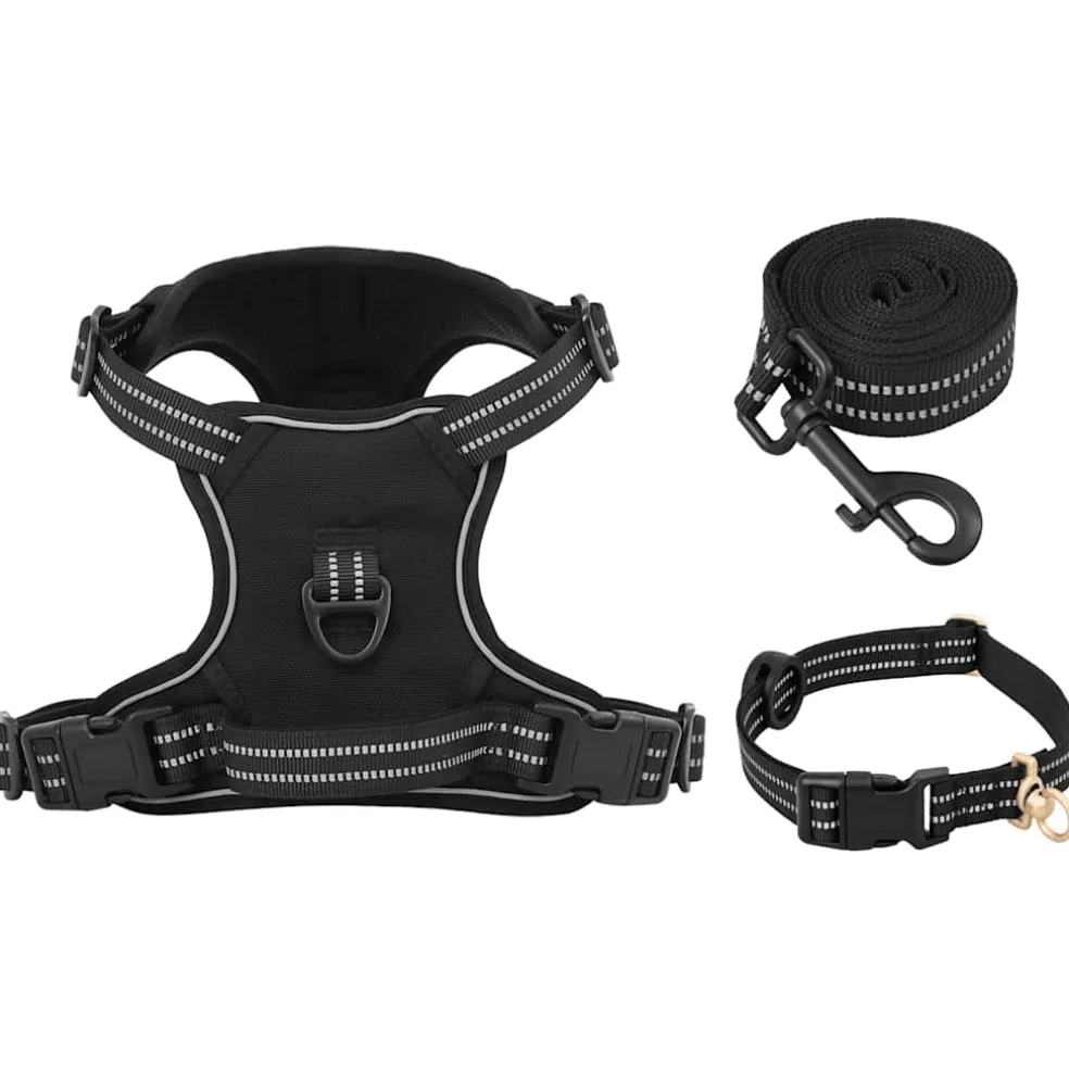 vidaXL Hondentuigje met riem en halsband verstelbaar M zwart