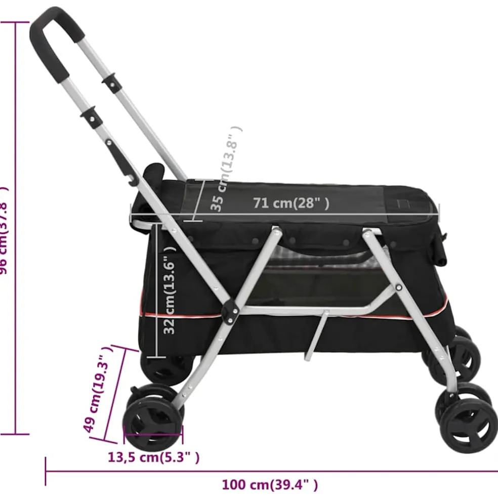 vidaXL Hondenwagen inklapbaar 100x49x96 cm linnenstof zwart