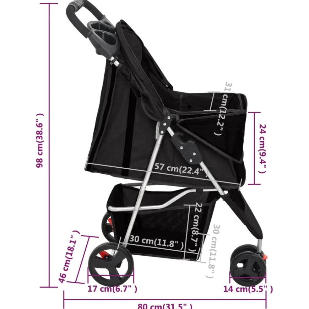 vidaXL Hondenwagen inklapbaar 80x46x98 cm oxford stof zwart
