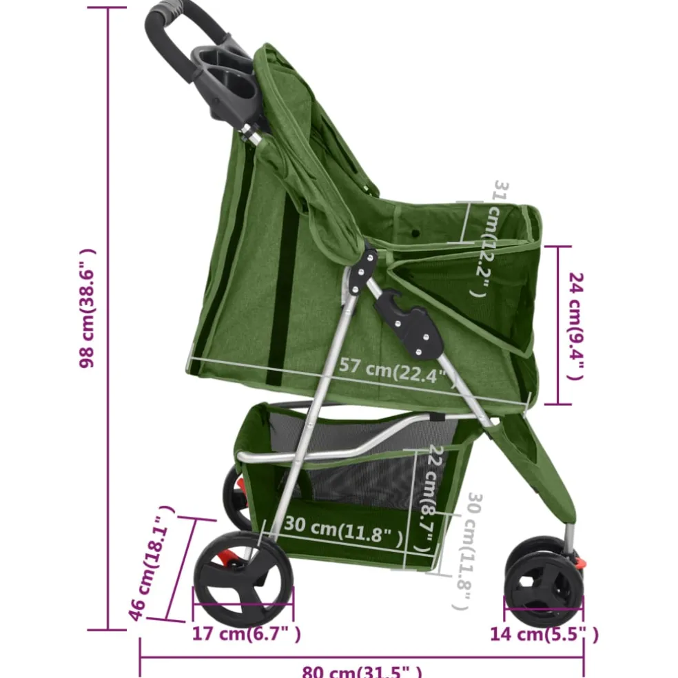 vidaXL Hondenwagen inklapbaar 80x46x98 cm oxford stof groen