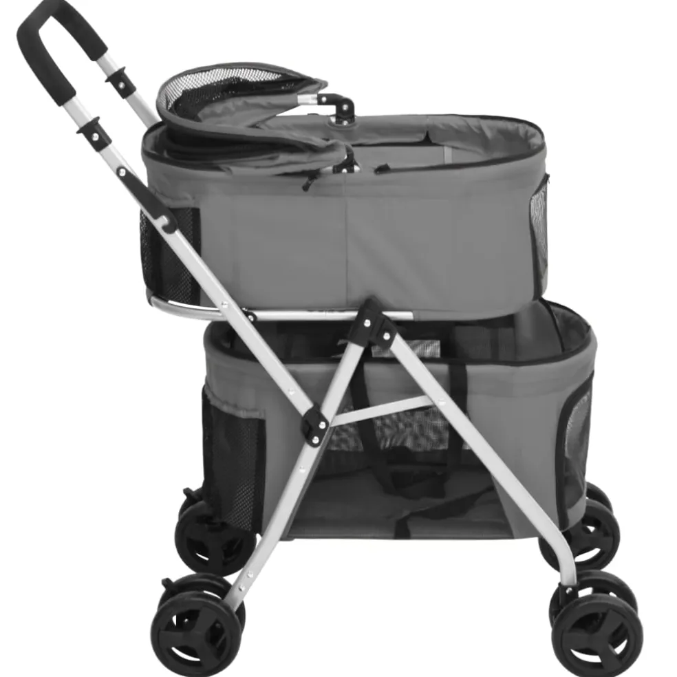 vidaXL Hondenwagen 2-laags inklapbaar 83x48x97 cm oxford stof grijs