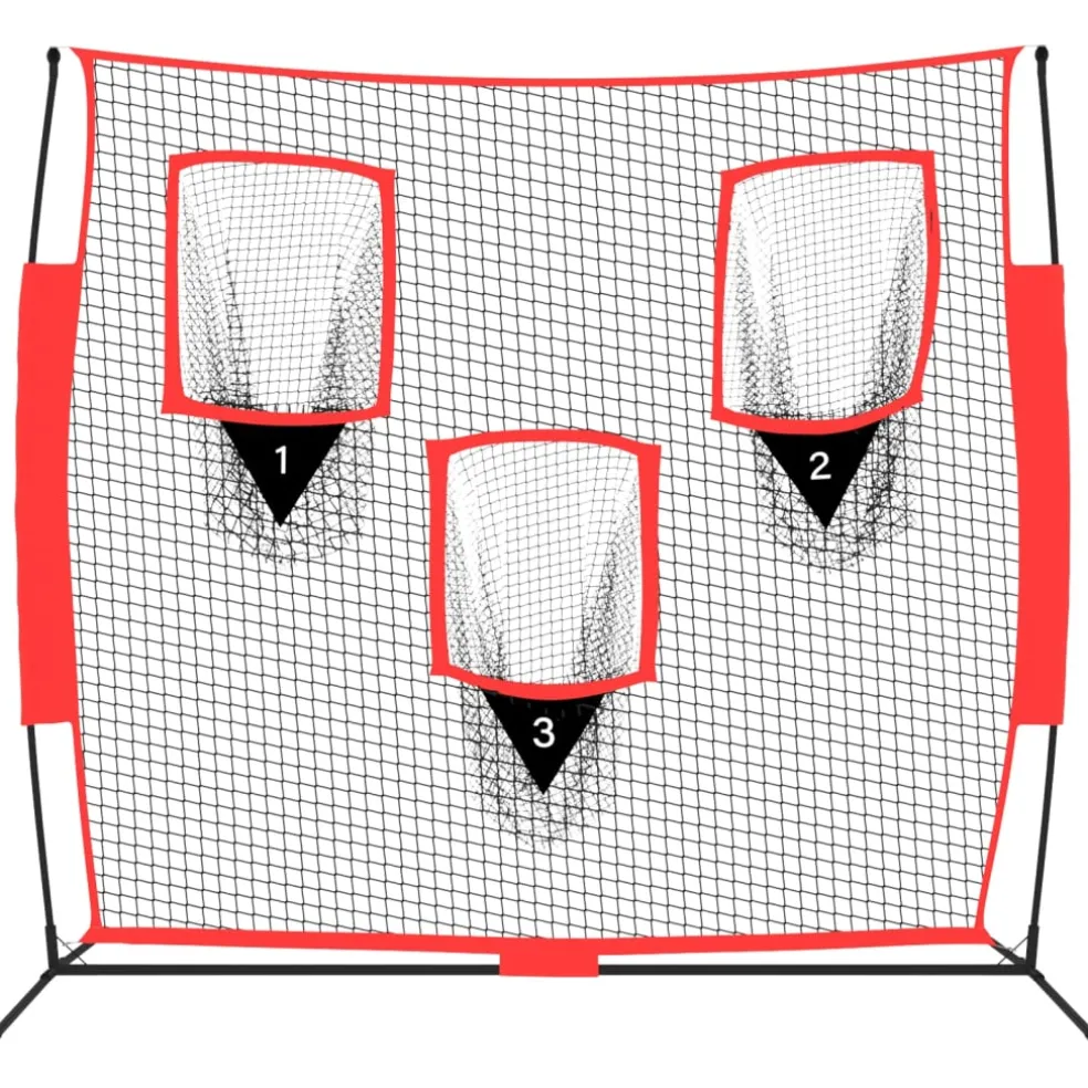 vidaXL Honkbalnet draagbaar 183x105x183 cm Polyester zwart en rood