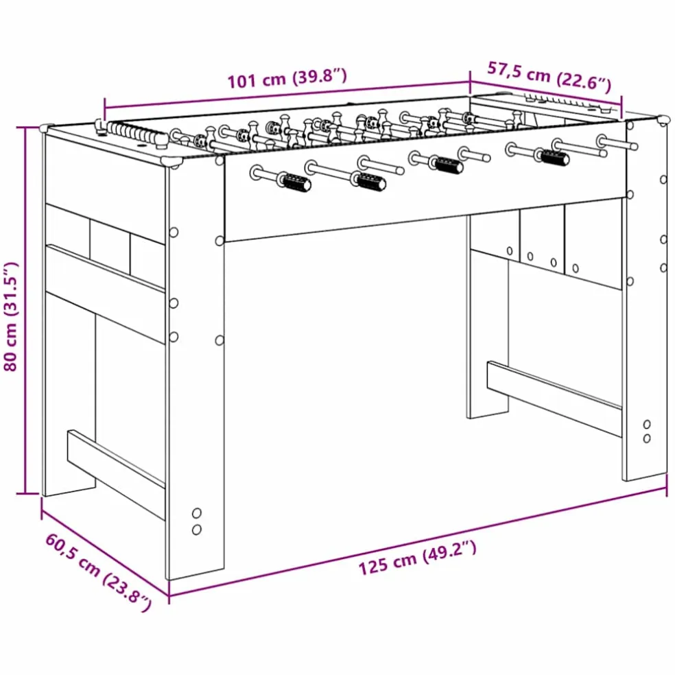 vidaXL Honkbaltafel Gerookte Eik 125 x 60,5 x 80 cm Bewerkt hout