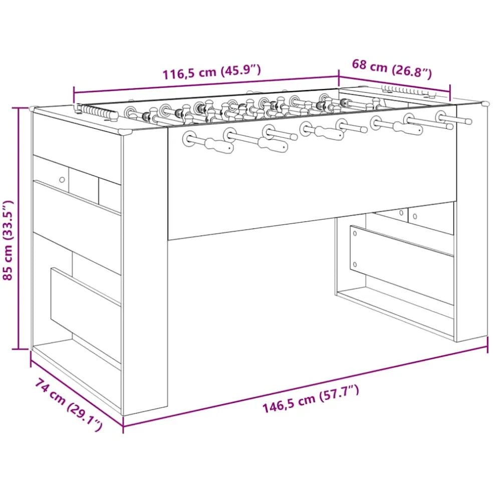 vidaXL Honkbaltafel Zwarte Eik 146,5 x 74 x 85 cm Bewerkt hout