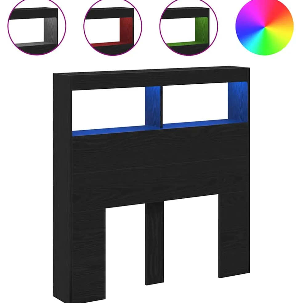 vidaXL Hoofdbordkast met LED 100x17x102 cm zwart eikenkleurig