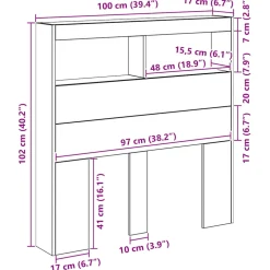 vidaXL Hoofdbordkast met LED 100x17x102 cm zwart eikenkleurig
