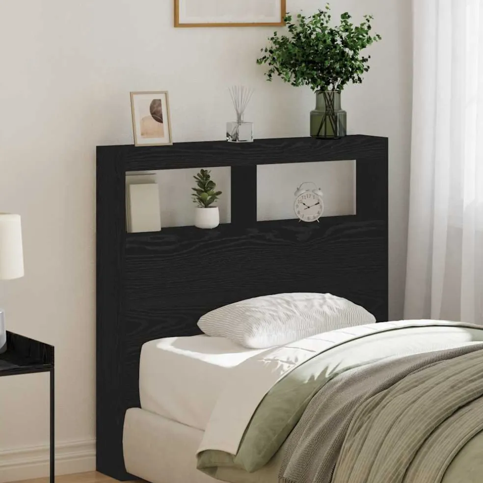 vidaXL Hoofdbordkast met LED 100x17x102 cm zwart eikenkleurig