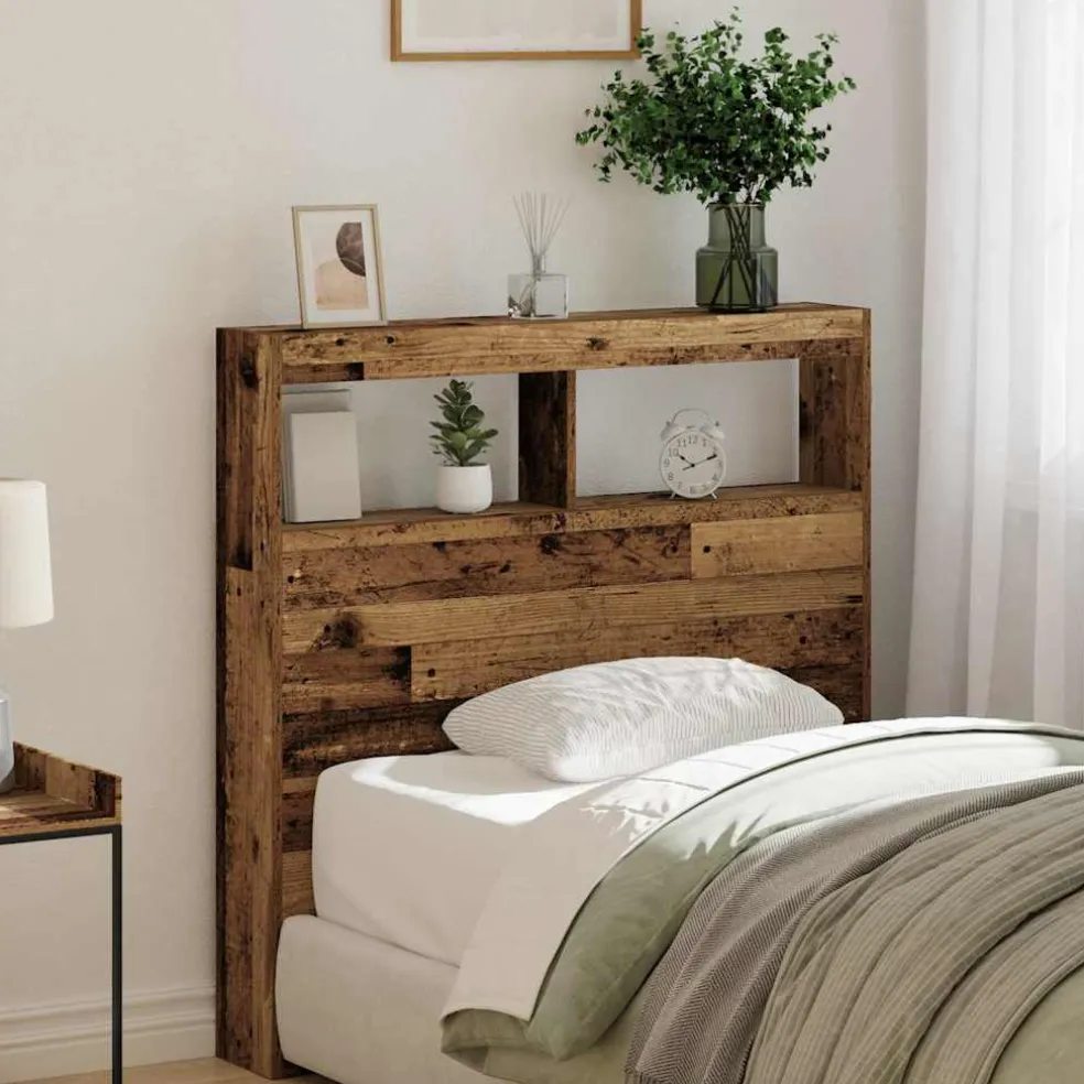 vidaXL Hoofdbordkast met LED 100x17x102 cm oud hout