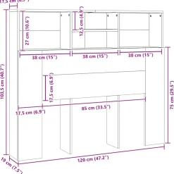 vidaXL Hoofdbordkast 120x19x103,5 cm bewerkt hout artisanaal eiken