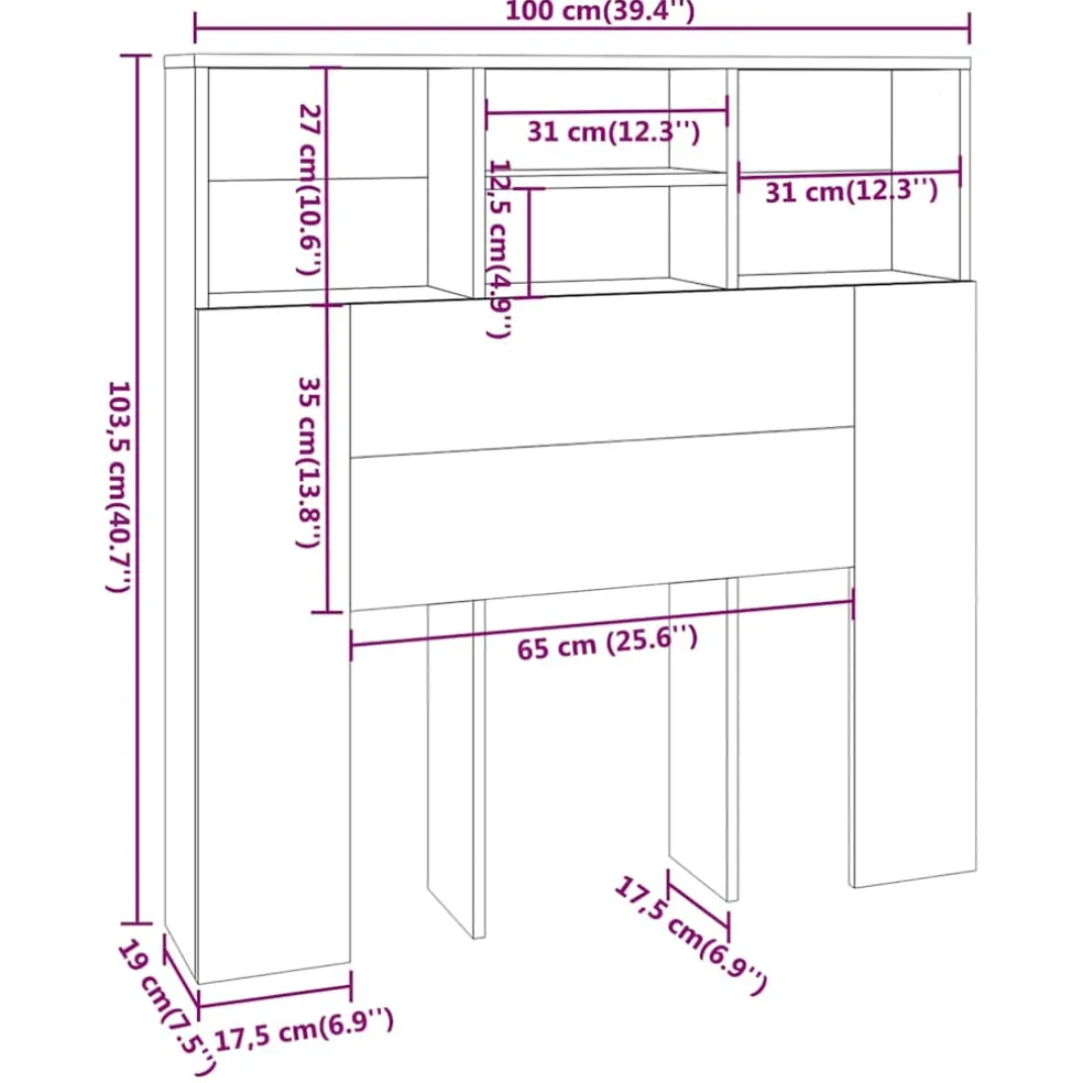 vidaXL Hoofdbordkast 100x19x103,5 cm sonoma eikenkleurig