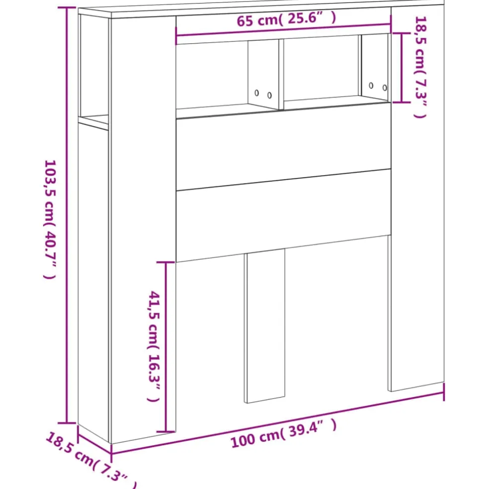 vidaXL Hoofdeinde met LED 100x18,5x103,5 cm bewerkt hout