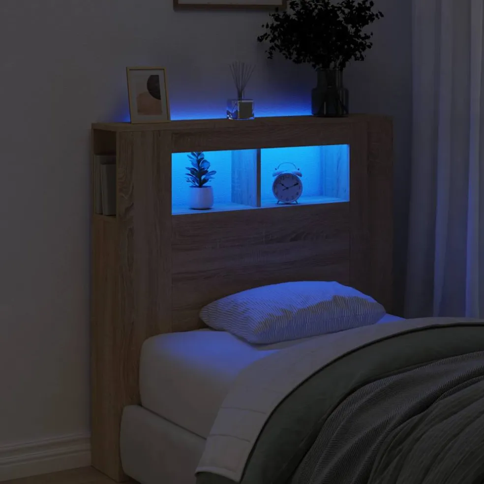 vidaXL Hoofdeinde met LED 100x18,5x103,5 cm bewerkt hout sonoma eiken